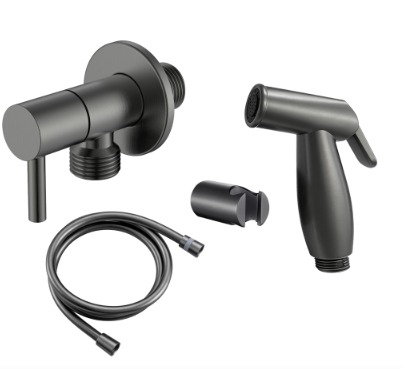 ARABIC SHATAFA SET WITH ANGLE VALVE , HOSE,HOLDER AND SPRAY ;GUNMETAL